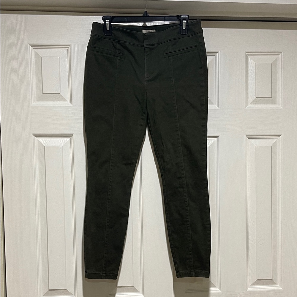 LOFT SKINNY ANKLE PETITE SUEDED OLIVE GREEN WITH CENTER SEAM DETAILS SIZE 8P